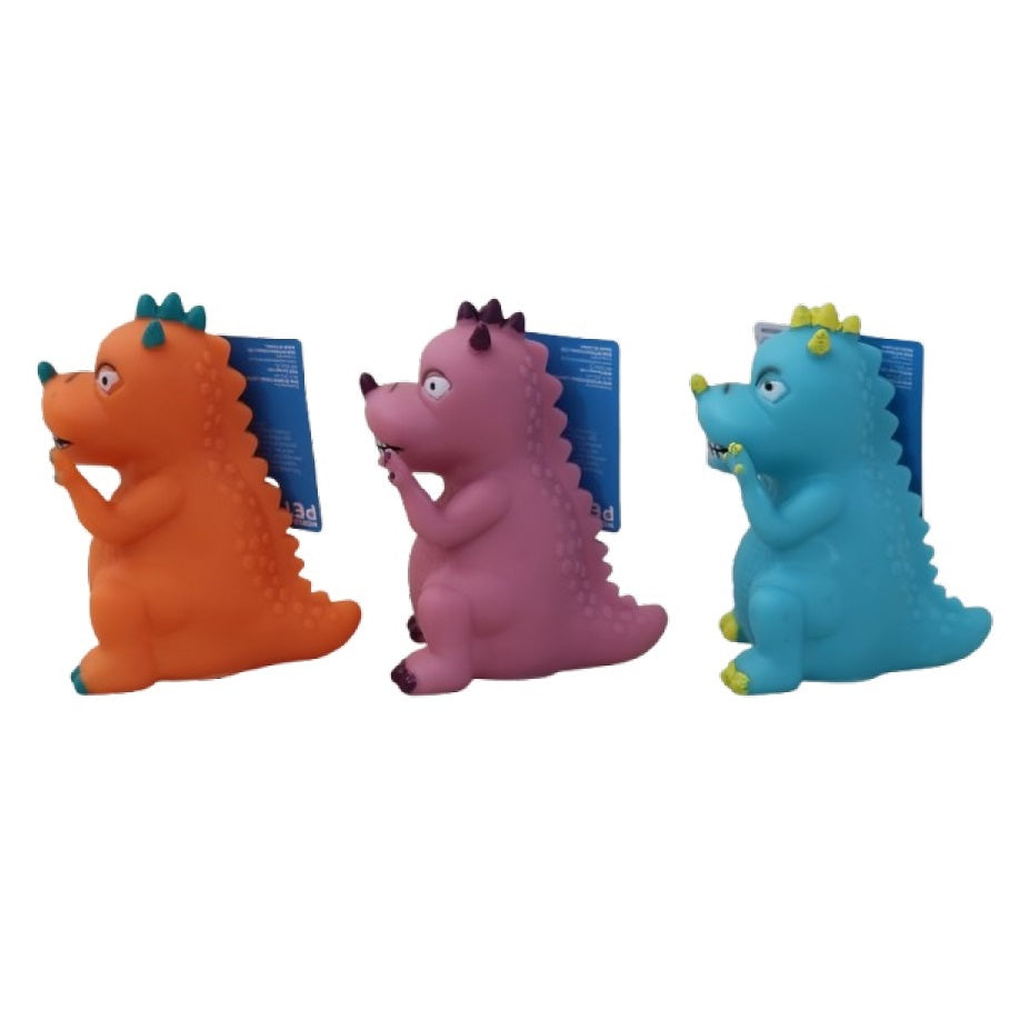 RSW World of Pets Squeaky Vinyl Dinosaur Dog Toy Assorted Colours WP1558