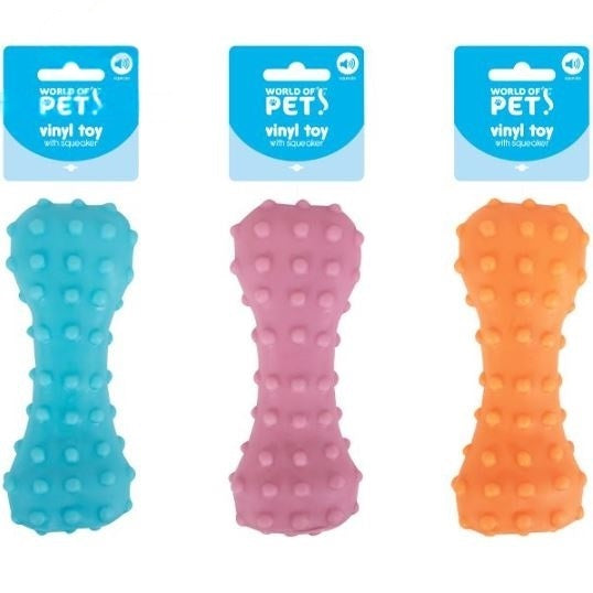 RSW World of Pets Squeaky Vinyl Dotted Bone Dog Toy Assorted Colours WP1556