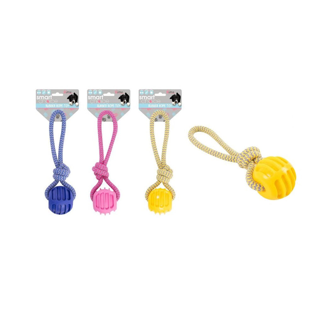 RSW Smart Choice Small Puppy Rope Tug Dog Toy Assorted Colours SC1334 | Great for Games of Tug and Pull | Knotted Rope to Help Maintain Dental Hygiene | Lightweight and Robust Rubber