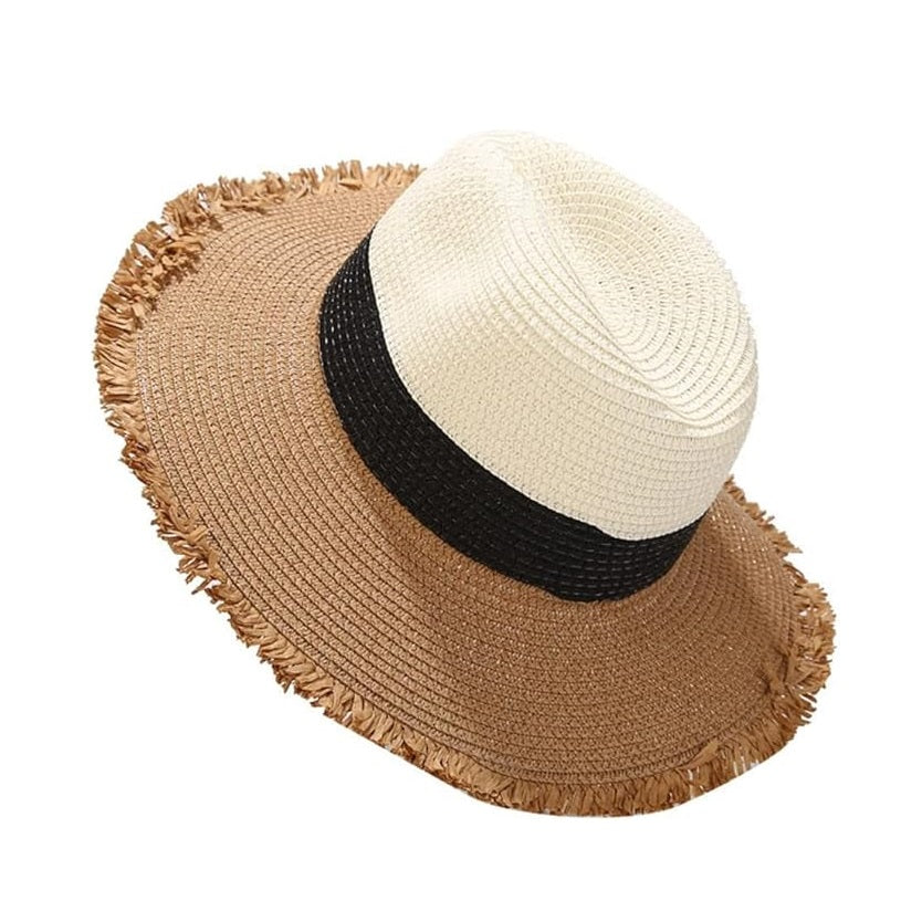 RJM Foxbury Ladies Fedora Hat White and Brown Medium-Large GL673 | Summer Sun Hat | Stylish Beach or Holiday Accessory