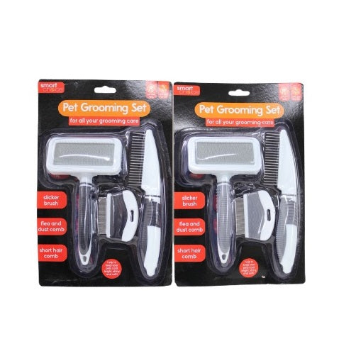 Smart Choice Pet Grooming Set Assorted Colours Pack of 3 SC1043 | Kit with Slicker Brush-Flea Comb and Short Hair Comb | Ideal for Cats and Dogs | Helps to Keep Your Pets Coat Bright, Shiny and Soft
