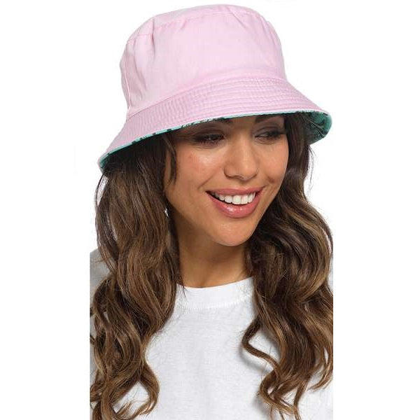 Foxbury Ladies Reversible Bucket Hat Multicoloured GL1101 | Tropical Flamingo and Palm Print | Lightweight Summer Sun Hat for Women
