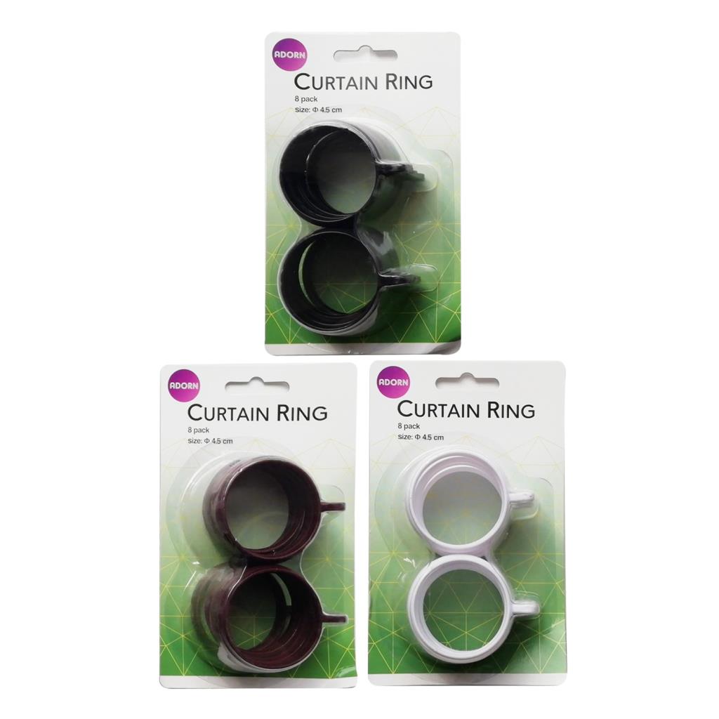 Adorn Round Curtain Rings Assorted Colours 4.5cm Pack of 8 AJ062 | Plastic Curtain Clips for Rods