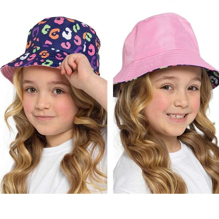 Foxbury Girls Animal Print Reversible Bucket Hat Multicoloured GL1108 | Lightweight Summer Sun Hat for Women | For 7-8 Years Age