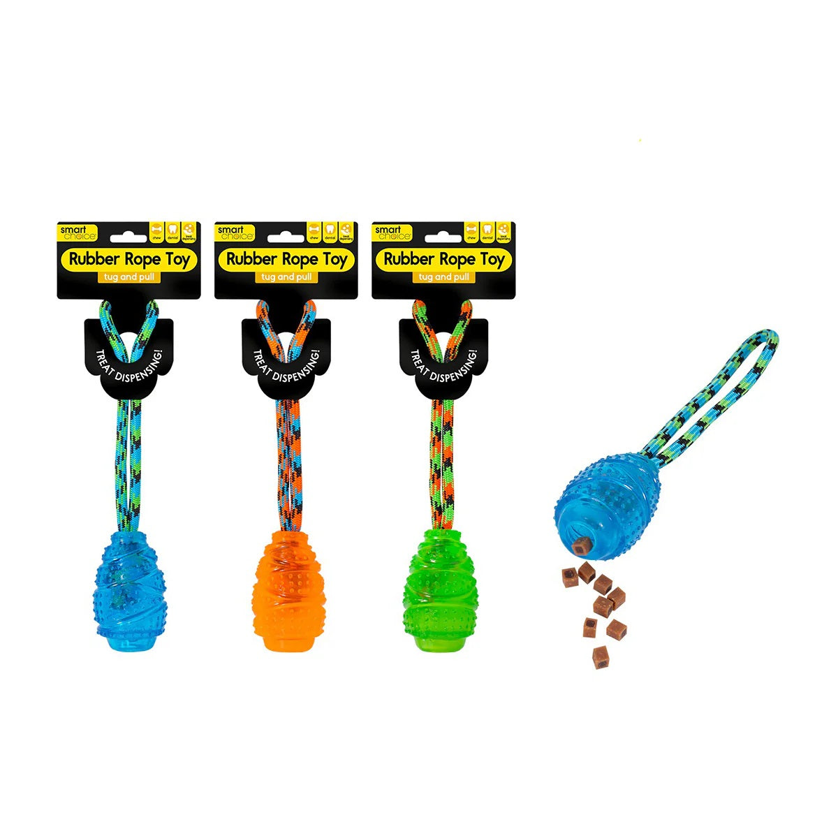 RSW Smart Choice Treat Dispensing Rope Rubber Dog Toy Assorted Colours SC1657