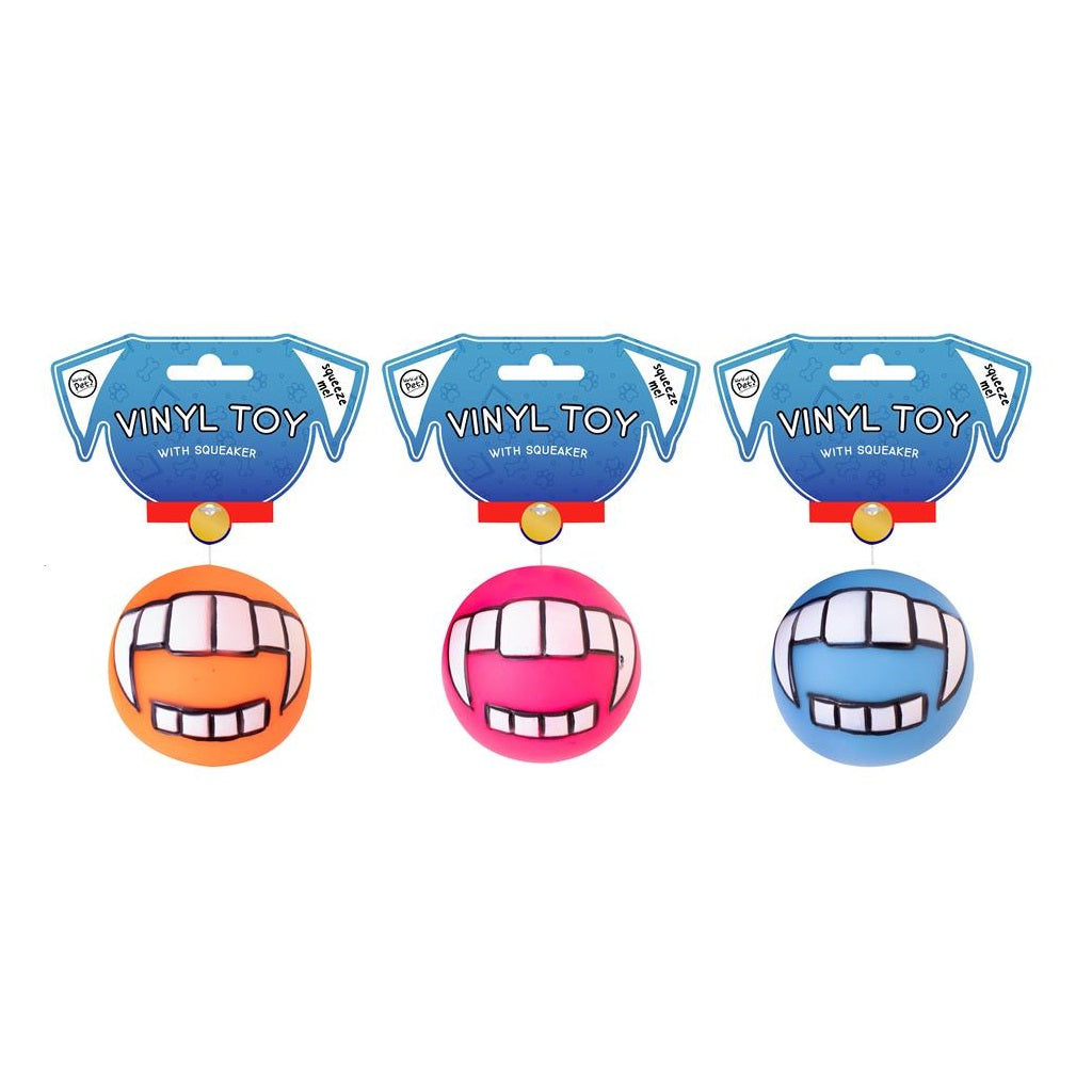 RSW World of Pets Vinyl Squeaky Teeth Dog Ball Toy Assorted Colours WP1291