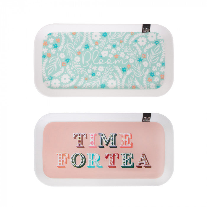 RSW Mad About Mugs Rectangular Serving Trays Assorted Colours 28.5cm x 15cm Pack of 1 AM4475 | Time for Tea and Bloom Designs | Snack Trays for Tea-Coffee and Biscuits