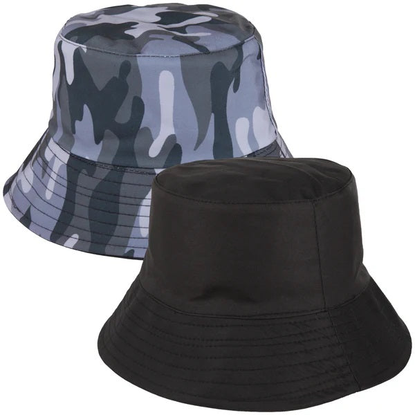 Tom Franks Men Reversible Camouflage Bucket Hat Grey Camo Medium-Large GL690 | Outdoor Sun Hat | Lightweight and Breathable