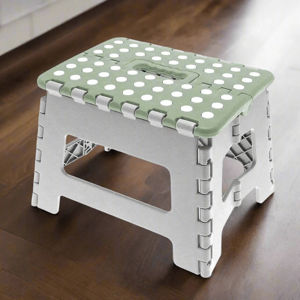 Country Club Folding Step Stool Grey and Green 23cm HWP230448 | Anti-Slip Dots | 150Kg Capacity | Strong, Durable and Portable | Ideal for Home-Kitchen or Bathroom Use | Conforms To EN 14183 | Neatly Folds Down for Easy Storage