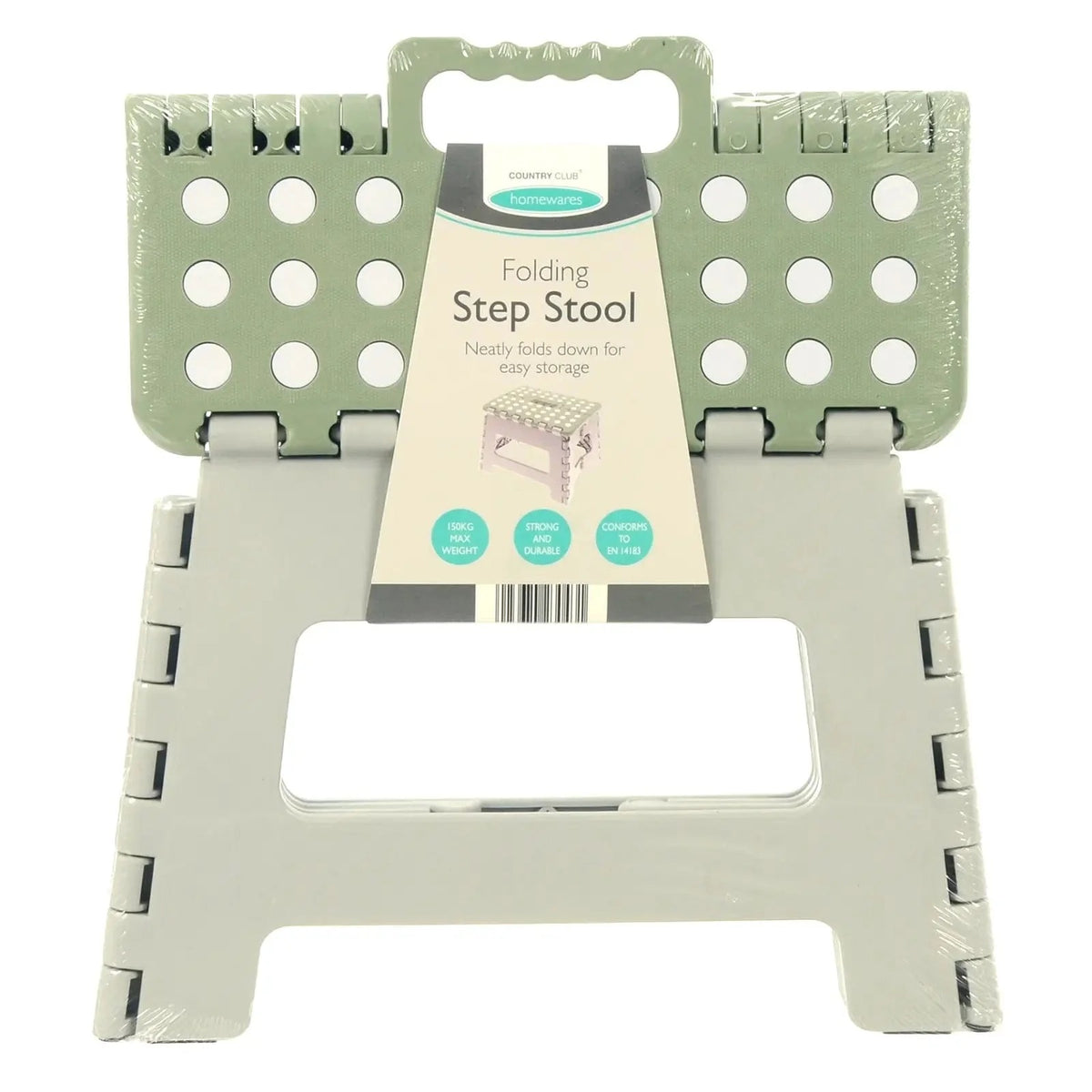 Country Club Folding Step Stool Grey and Green 23cm HWP230448 | Anti-Slip Dots | 150Kg Capacity | Strong, Durable and Portable | Ideal for Home-Kitchen or Bathroom Use | Conforms To EN 14183 | Neatly Folds Down for Easy Storage