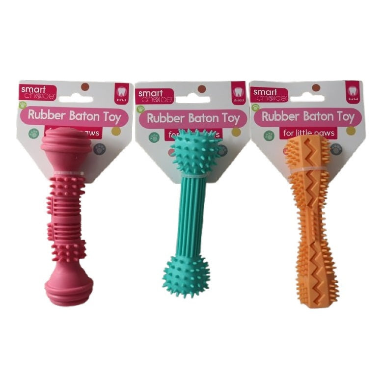 RSW Smart Choice Small Dog and Puppy Rubber Baton Toy Assorted Colours SC1550 | Lightweight and Robust Rubber | Helps to Maintain Dental Hygiene | Great for Games of Throw and Fetch