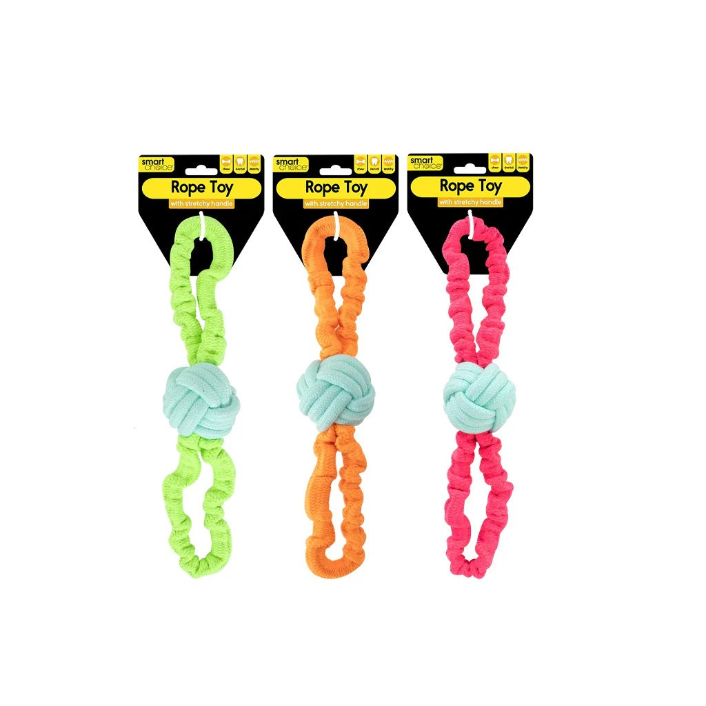 RSW Smart Choice Stretchy Handle Rope Dog Toy Assorted Colours SC1789 | With Stretchy Handle Great for Games of Tug and Pull | Knotted Rope to Help Maintain Dental Hygiene