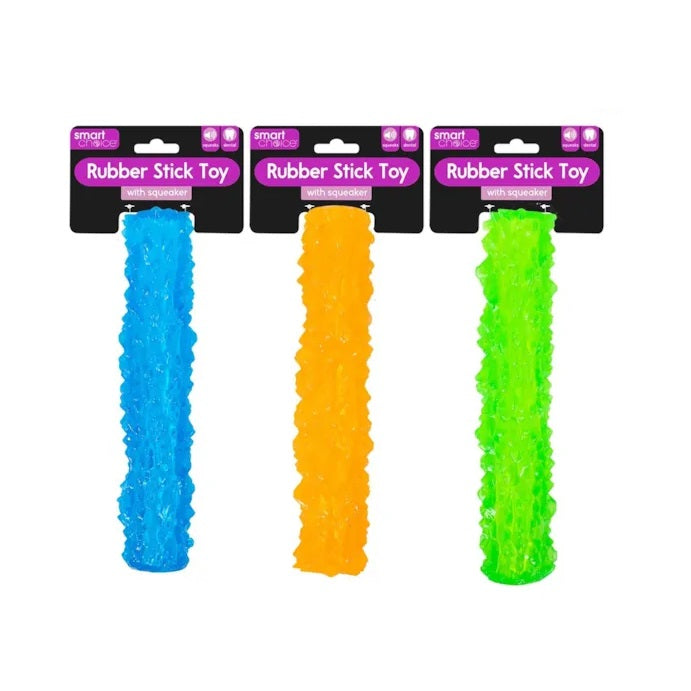 RSW Smart Choice Rubber Stick Dog Toy with Squeaker Assorted Colours SC1663 | Lightweight and Robust Rubber | Fun Squeaker to Encourage Play | Helps to Maintain Dental Hygiene | Great for Games of Throw and Fetch