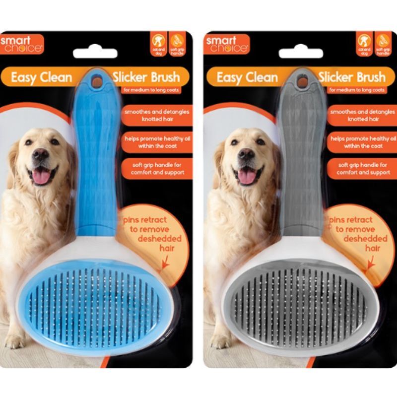 Smart Choice Easy Clean Slicker Brush for Dogs and Cats Assorted Colours 19cm x 10cm Pack of 1 SC1759 | For Medium to Long Coats | Soft Grip Handle | Removes Loose Hair and Tangles | Helps Promote Healthy Oil within the Coat