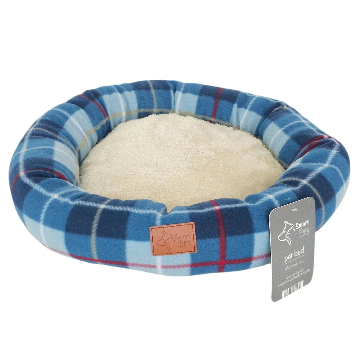 Smart Pets Round Pet Bed Assorted Colours 48cm x 10cm PET229947 | Soft and Plush Cat and Small Dog Bed | Machine Washable and Durable