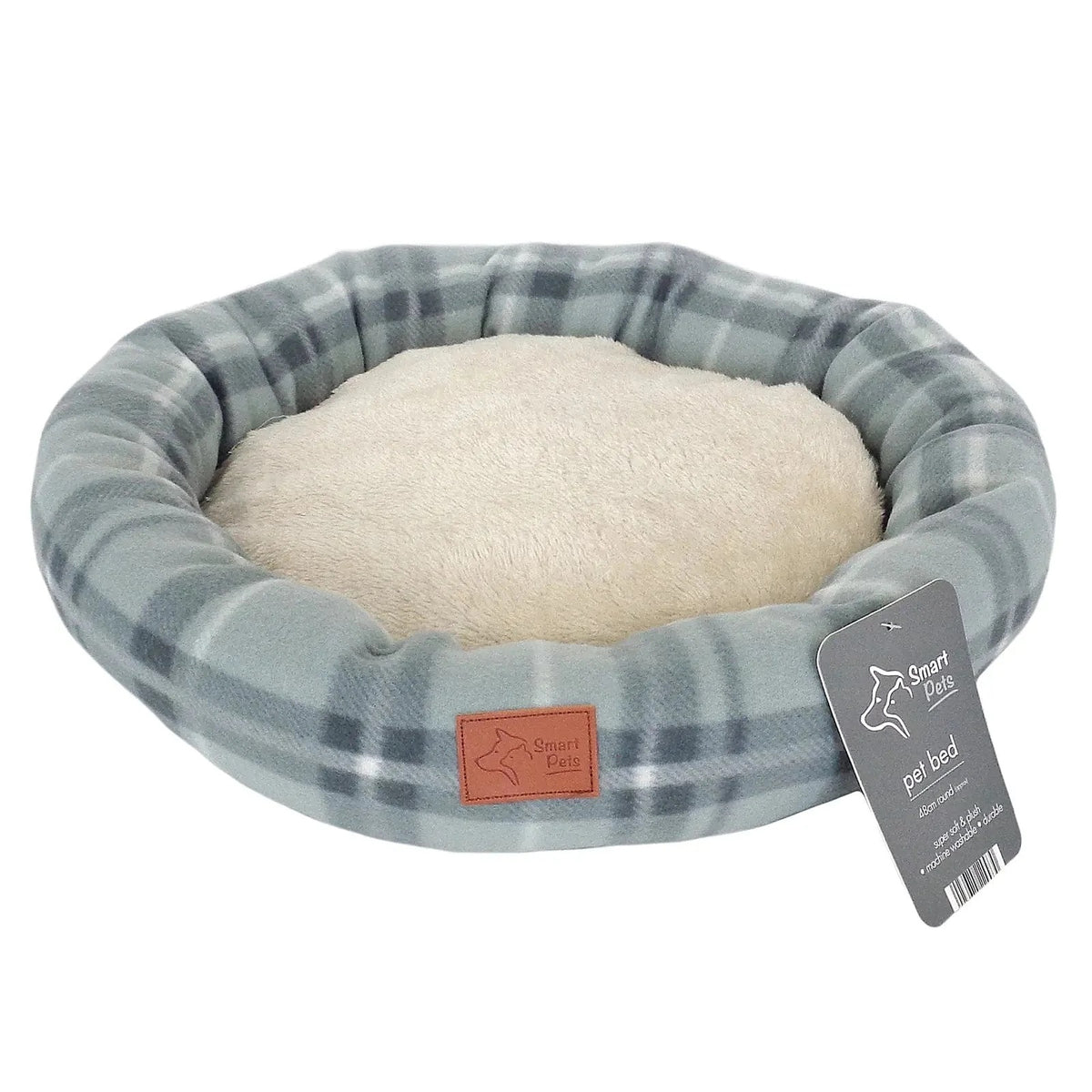 Smart Pets Round Pet Bed Assorted Colours 48cm x 10cm PET229947 | Soft and Plush Cat and Small Dog Bed | Machine Washable and Durable