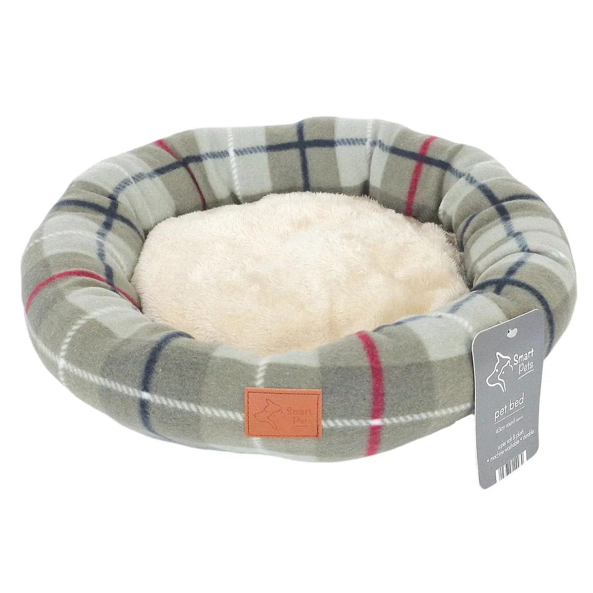 Smart Pets Round Pet Bed Assorted Colours 48cm x 10cm PET229947 | Soft and Plush Cat and Small Dog Bed | Machine Washable and Durable