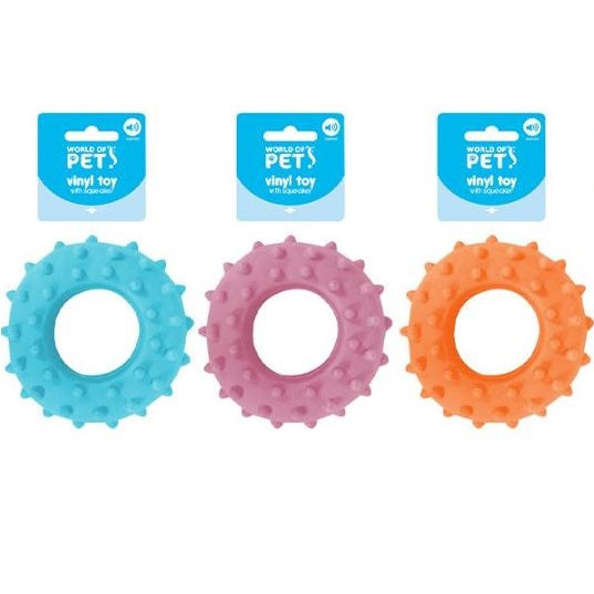 RSW World of Pets Squeaky Vinyl Spiky Ring Toy Assorted Colours WP1555