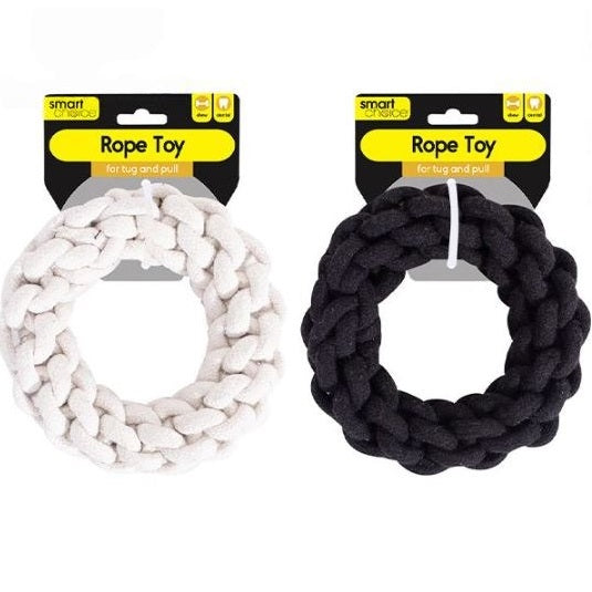 RSW Smart Choice Knotted Rope Ring Dog Toy Black and White SC1715 | Great for Games of Tug and Pull | Knotted Rope to Help Maintain Dental Hygiene
