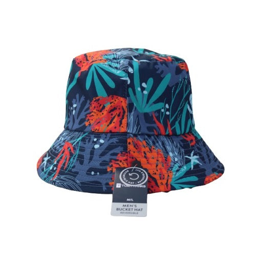 Tom Franks Men Reversible Bucket Hat Multicoloured Medium-Large GL1236 | Tropical Print | Lightweight Summer Hat | For Beach-Travel and Outdoor Activities
