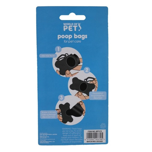 World of Pets Poop Bags for Pet Care Assorted Colours Pack of 45 WP379 | Paw Print Design | Fast and Easy Waste Disposable | Refillable