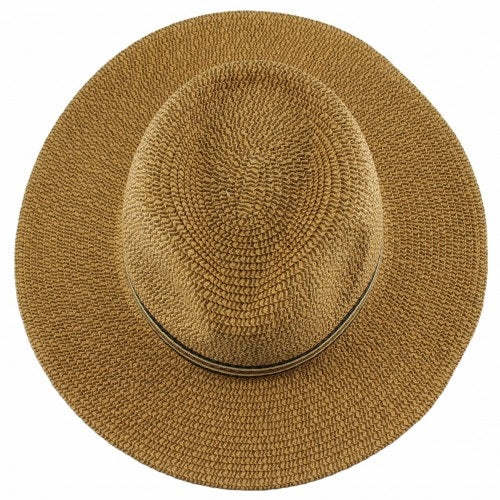 Tom Franks Men Straw Hat Beige Large-XL GL681 | Wide Brim Sun Hat with Striped Band | Lightweight Breathable Summer Fedora