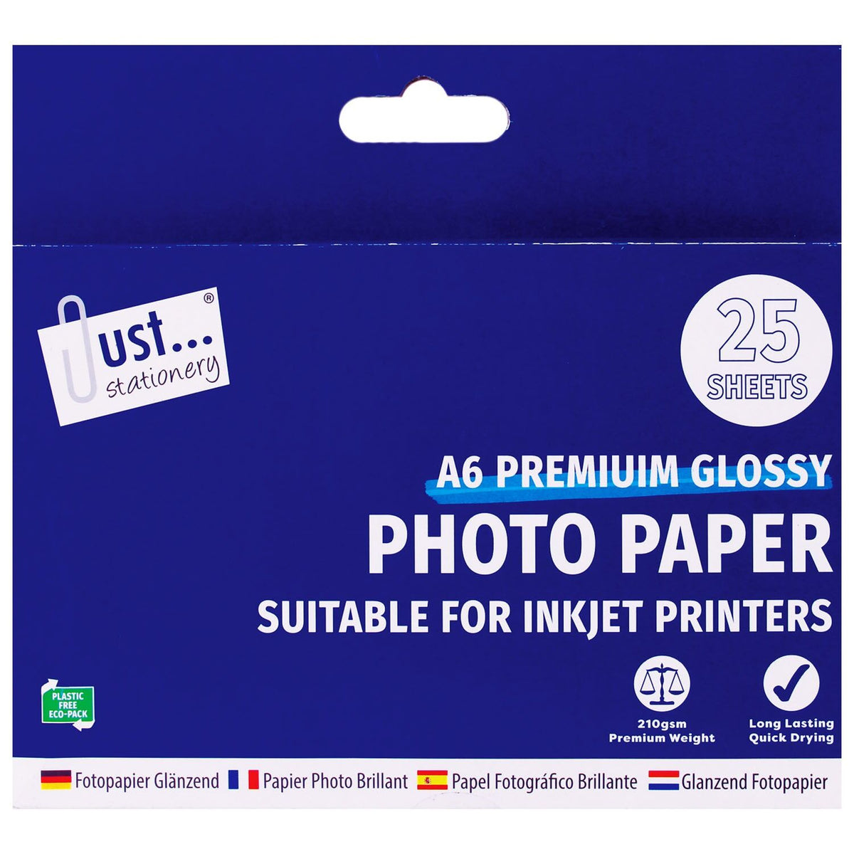 Tallon Just Stationery A6 Premium Glossy Photo Paper White Pack of 25 5910 | Suitable for Inkjet Printers | 210gsm Premium Weight | Long Lasting | Quick Drying