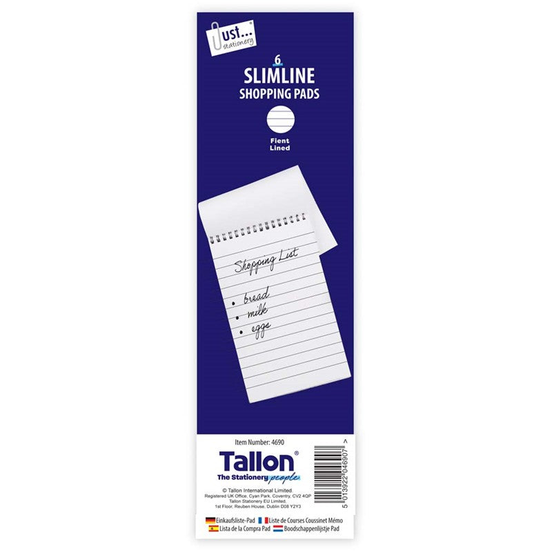 Tallon Just Stationery Slimline Shopping Pads Blue and White Pack of 6 4690 | Fient Lined