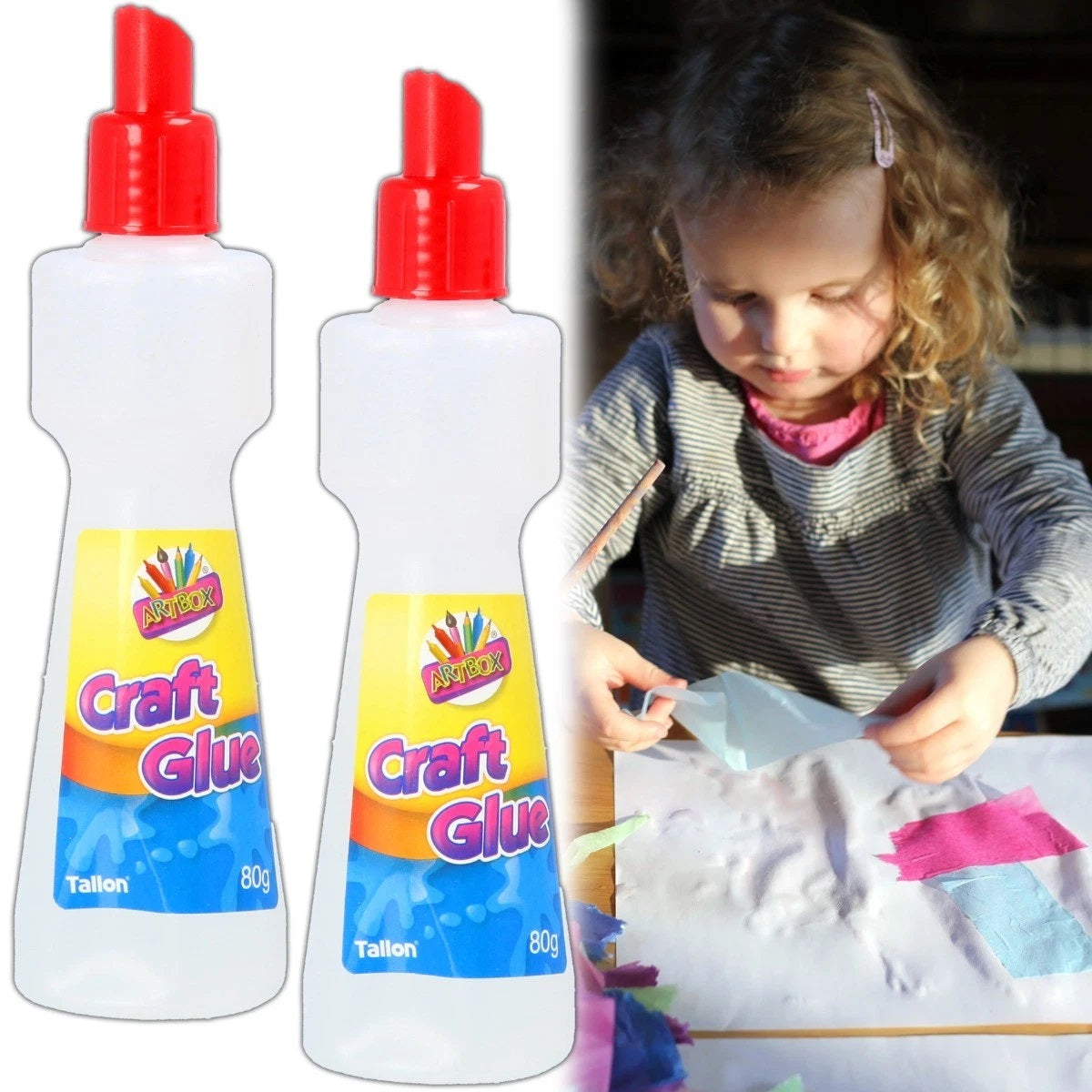 Tallon Artbox Craft Glue Applicator Bottles Clear 80g Pack of 2 6007 | Great Creative Fun | Mess Free | Safe and Non Toxic