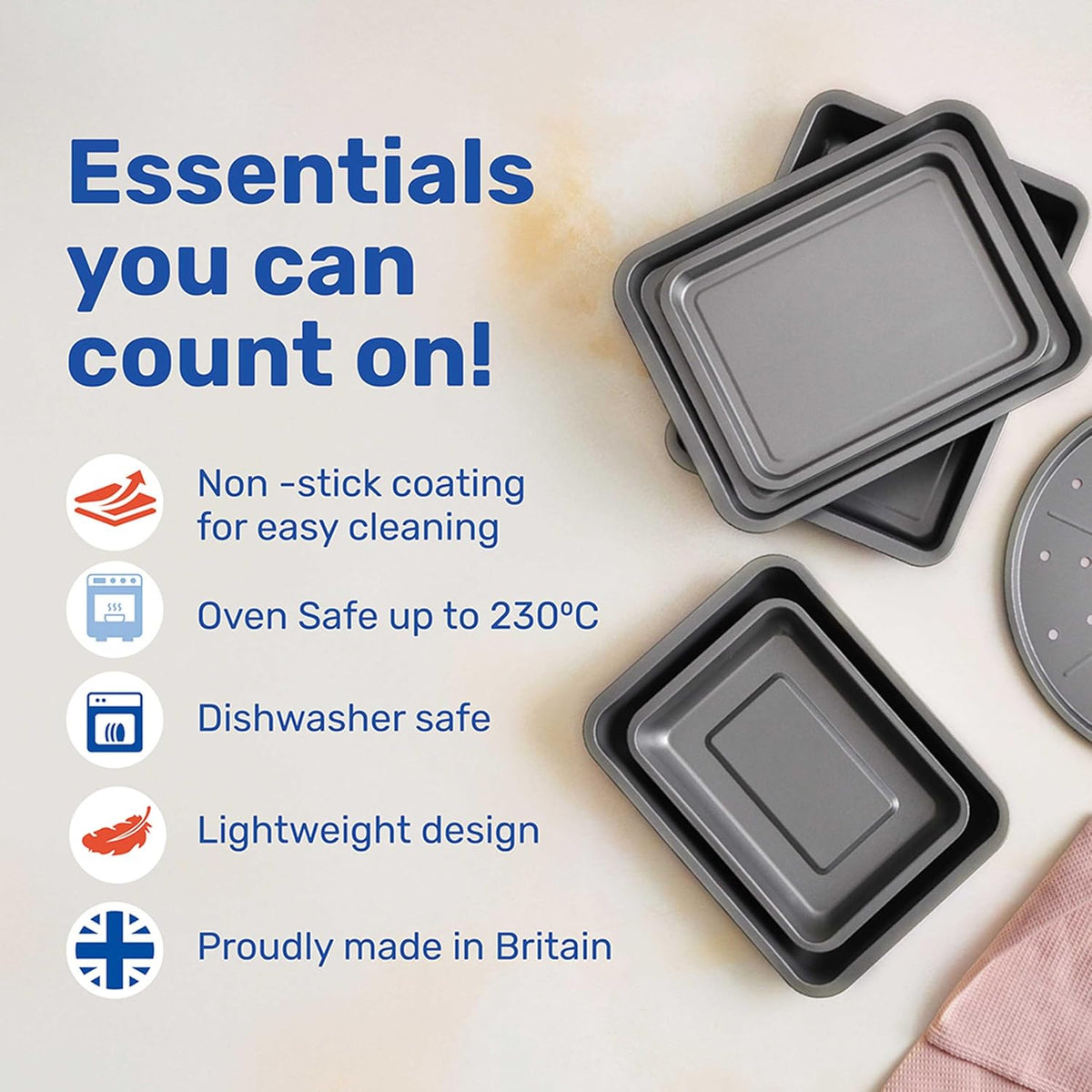 Betterware Essentials Oven Tray Grey 39cm 67000 | Non-Stick Coating for Easy Release | Dishwasher Safe for Hassle-Free Cleanup | Fridge and Freezer Safe | Designed to Stack