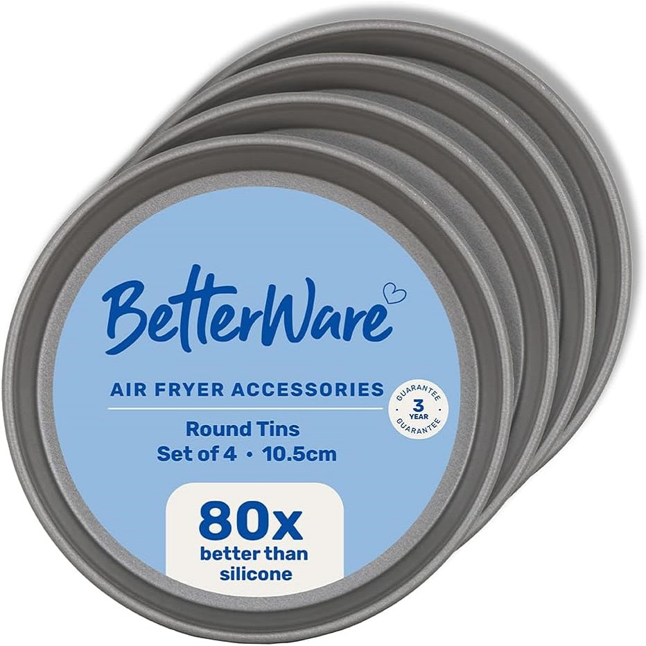 Betterware Air Fryer Accessories Round Tins Assorted 10.5cm Set of 4 71180 | High Performance | Non-Stick | Dishwasher Safe