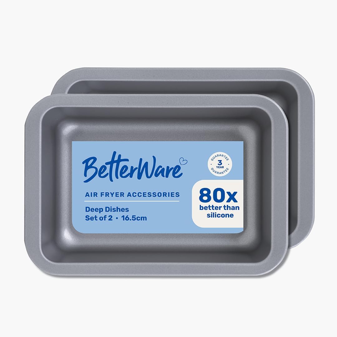 Betterware Air Fryer Accessories Rectangular Deep Dishes Grey 16.5cm x 11.5cm Set of 2 71000 | High Performance | Non-Stick | Dishwasher Safe
