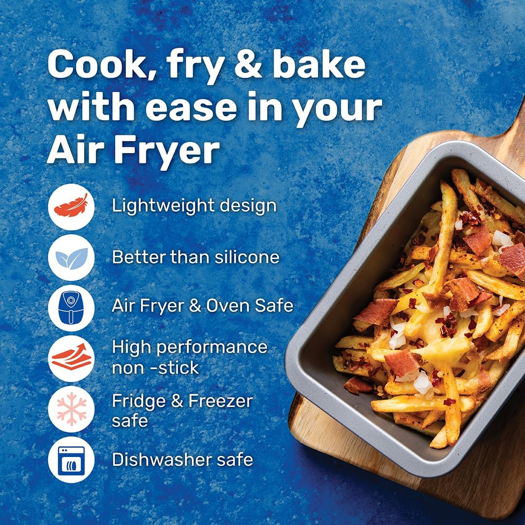 Betterware Air Fryer Accessories Rectangular Deep Dishes Grey 16.5cm x 11.5cm Set of 2 71000 | High Performance | Non-Stick | Dishwasher Safe