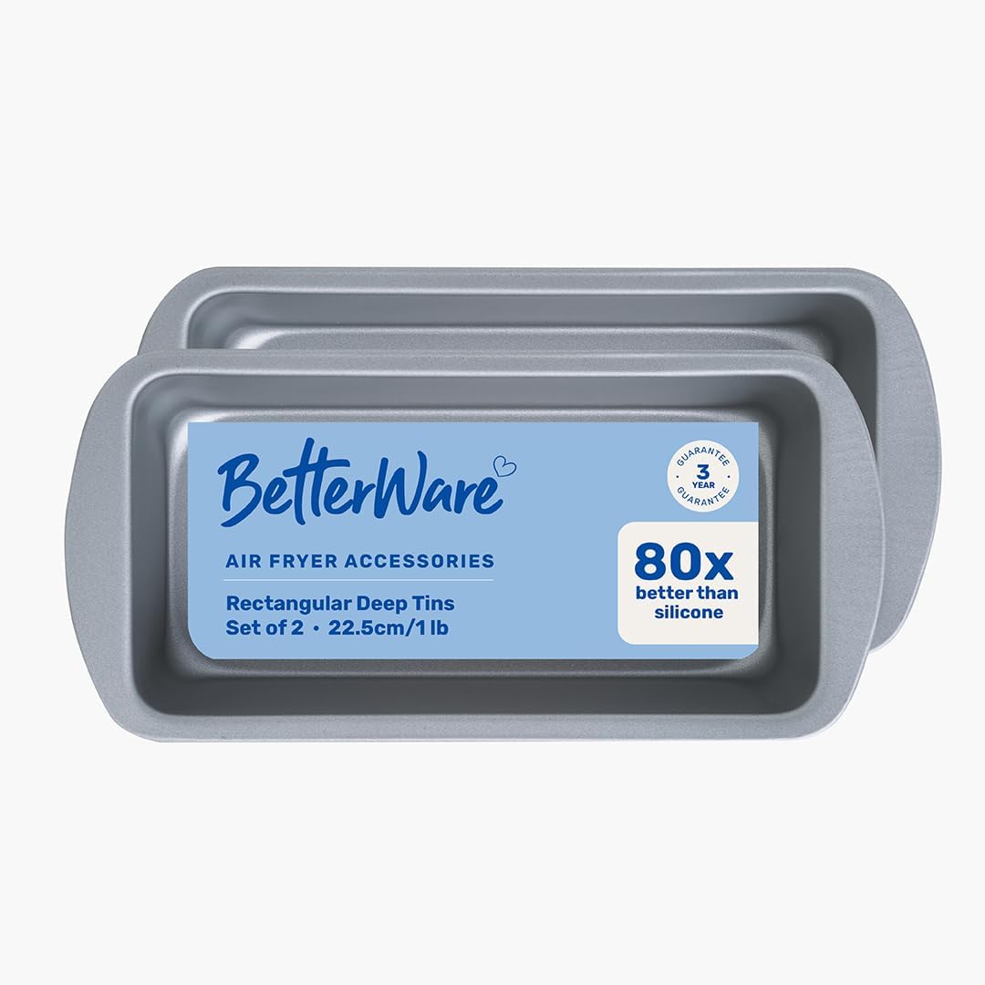 Betterware Air Fryer Accessories Rectangular Deep Tins Grey 22.5cm Set of 2 71140 | High Performance | Non-Stick | Dishwasher Safe