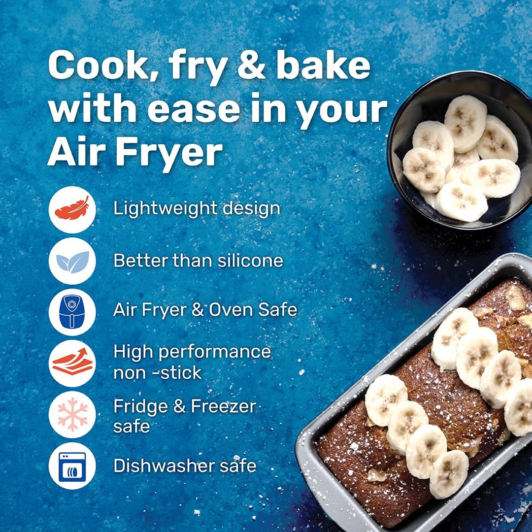 Betterware Air Fryer Accessories Rectangular Deep Tins Grey 22.5cm Set of 2 71140 | High Performance | Non-Stick | Dishwasher Safe