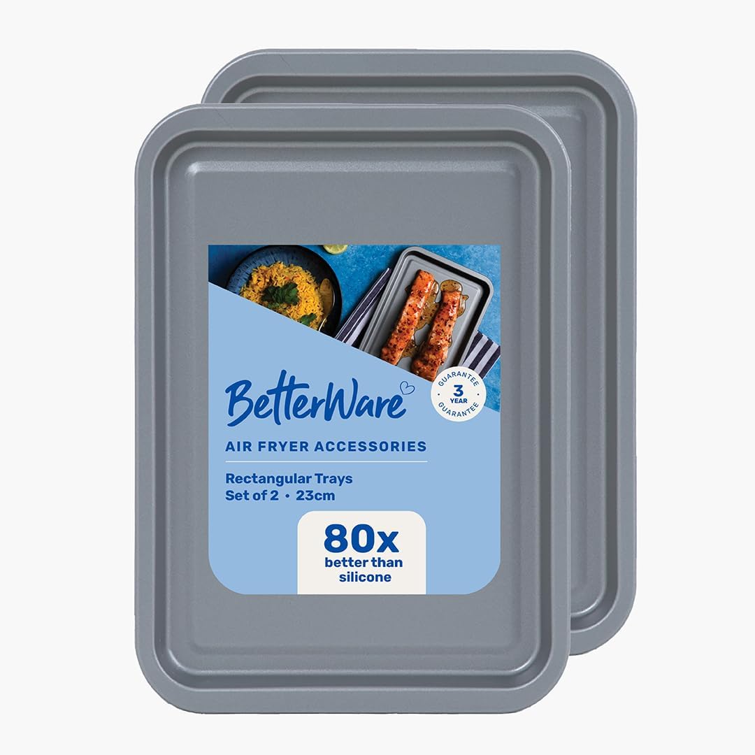 Betterware Air Fryer Accessories Rectangular Trays Grey 23cm x 16.5cm Set of 2 71060 | High Performance | Non-Stick | Dishwasher Safe