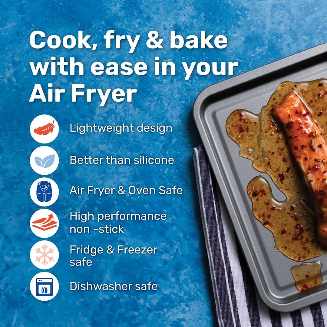 Betterware Air Fryer Accessories Rectangular Trays Grey 23cm x 16.5cm Set of 2 71060 | High Performance | Non-Stick | Dishwasher Safe