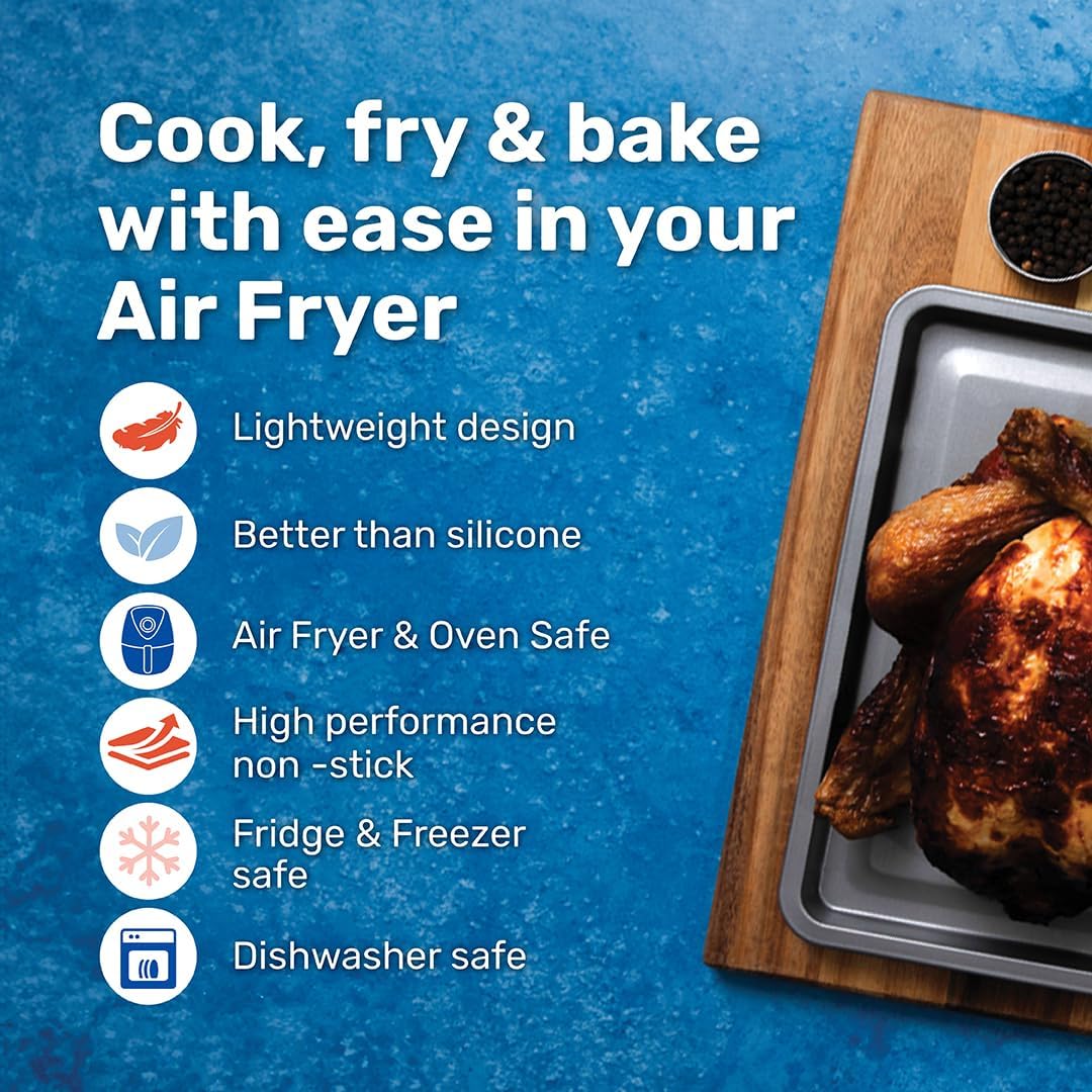 Betterware Air Fryer Accessories Rectangular Trays Grey 25cm x 18.5cm Set of 2 71080 | High Performance | Non-Stick | Dishwasher Safe