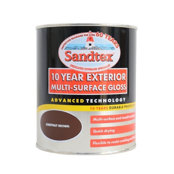 Sandtex Exterior Advance Technology Multi-Surface Gloss Paint Chestnut Brown 750ml 5101322 | Dedicated Exterior Specialist | Quick Drying | Mould Resistant | Flexible to Resist Cracking and Flaking