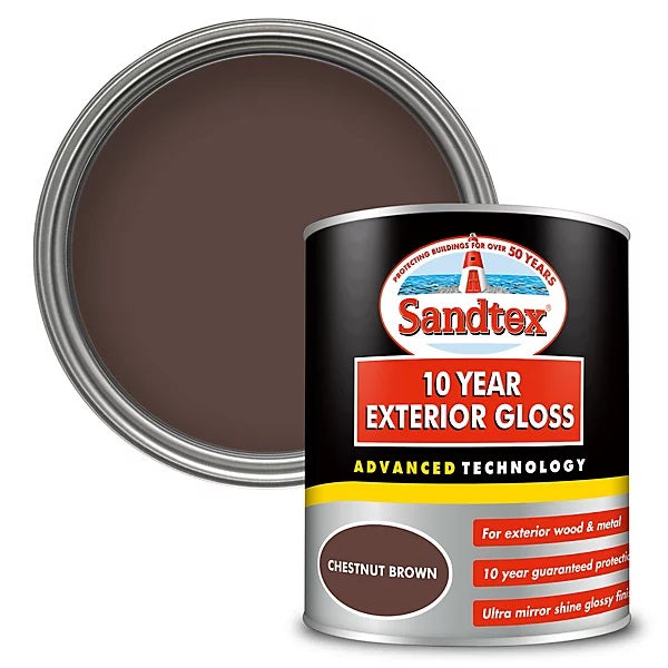 Sandtex Exterior Advance Technology Multi-Surface Gloss Paint Chestnut Brown 750ml 5101322 | Dedicated Exterior Specialist | Quick Drying | Mould Resistant | Flexible to Resist Cracking and Flaking