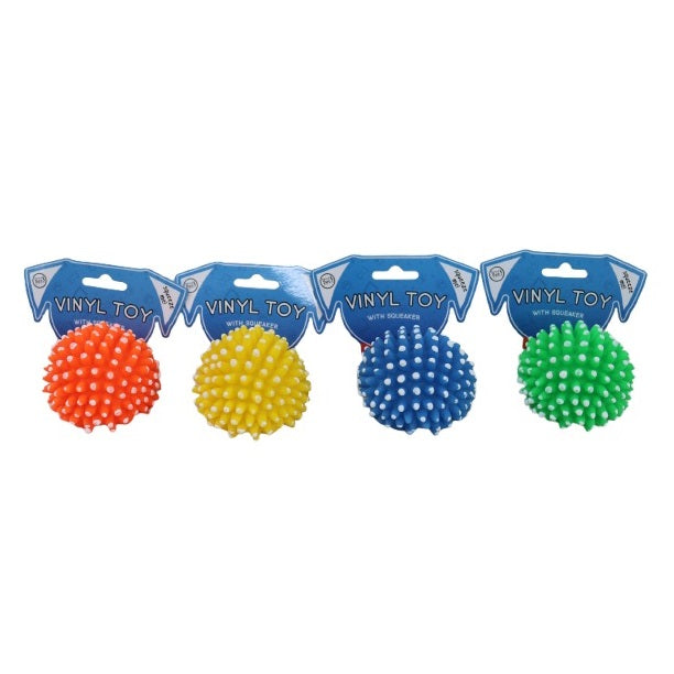 World of Pets Vinyl Spiky Ball Toy with Squeaker Assorted Colours Pack of 1 WP1392 | Durable Chew Toy for Dogs and Puppies | Helps to Keep Pets Happy and Healthy
