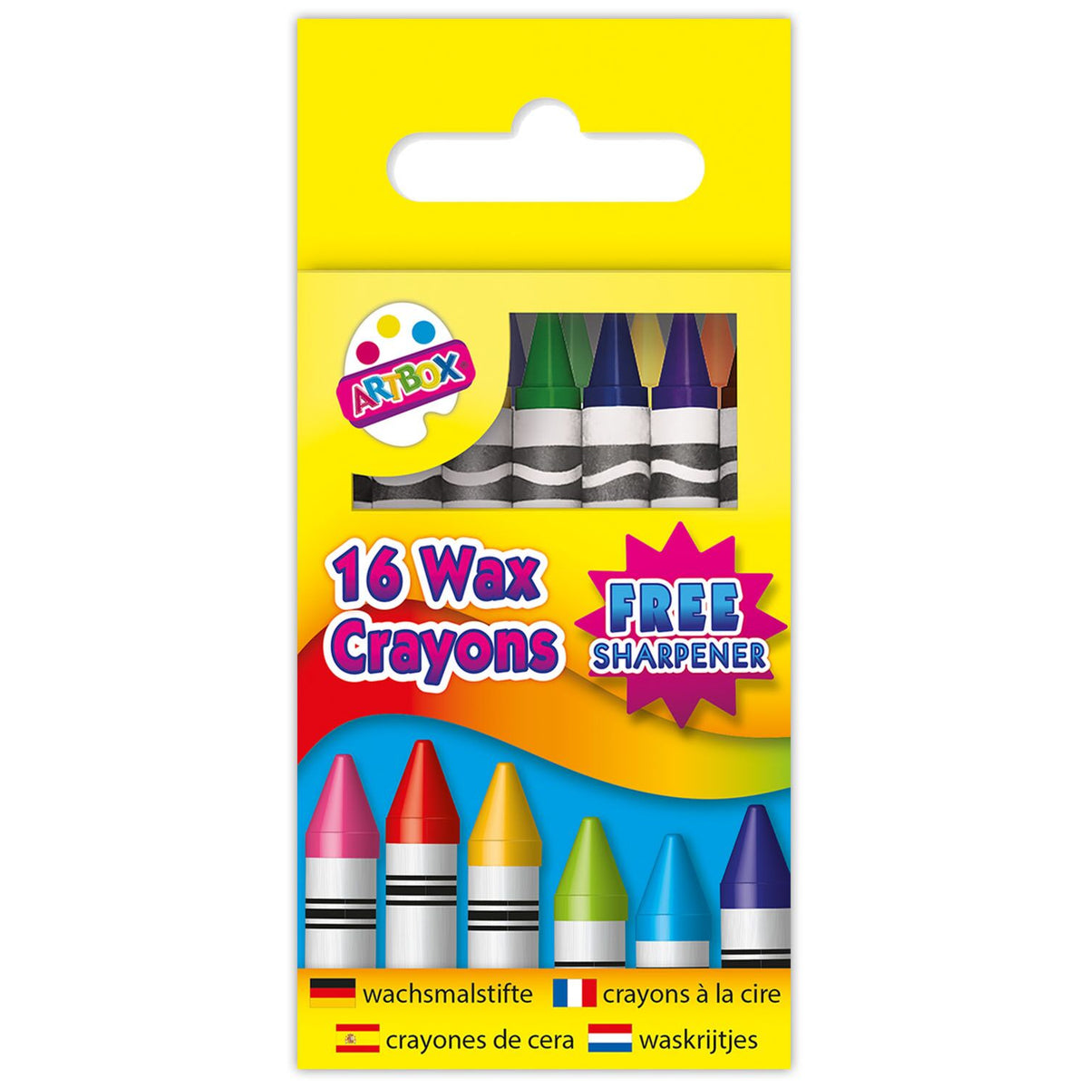 Tallon Artbox Wax Crayons in Hanging Box Assorted Colours Pack of 16 5080-48 | Great Creative Fun | Amazing Bright Colours | Free Sharpener