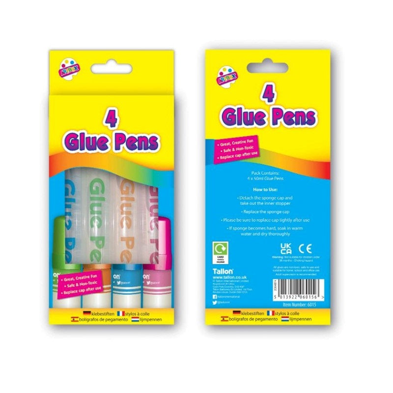 Tallon Artbox Glue Pens Clear 50ml Pack of 4 6015 | Great Creative Fun | Safe and Non Toxic