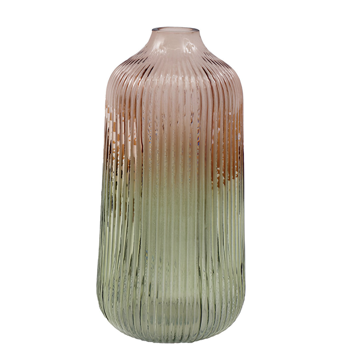 SIL Ribbed Vase Green and Pink 8cm x 8cm x 23cm OR8096