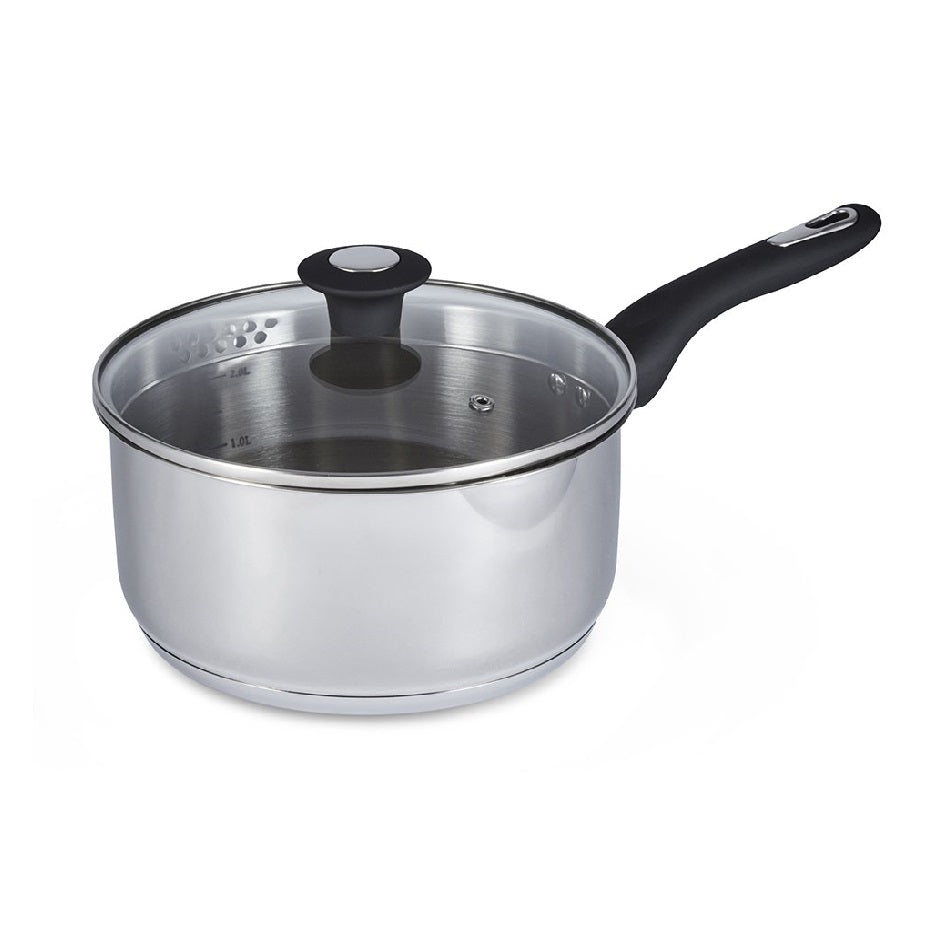 Simply Home Saucepan with Draining Lid Stainless Steel 20cm 2.7Ltr AIS10032 | Heat Resistant | Soft Touch