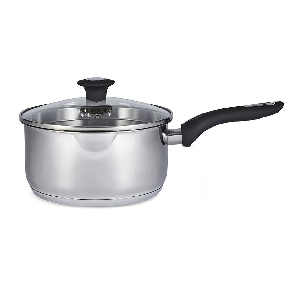 Simply Home Saucepan with Draining Lid Stainless Steel 20cm 2.7Ltr AIS10032 | Heat Resistant | Soft Touch