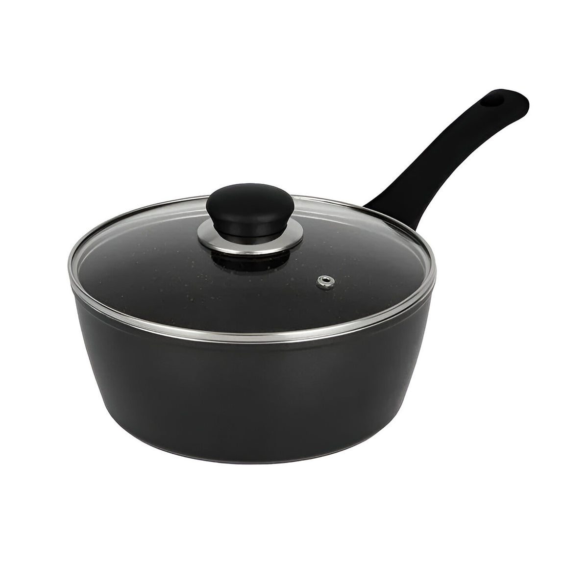 Simply Home Saucepan with Glass Lid Black Marble 16cm 1.2Ltr AIS10004 | Forged Aluminium | Non-Stick | Heat Resistant | Suitable for All Hob Types Including Induction