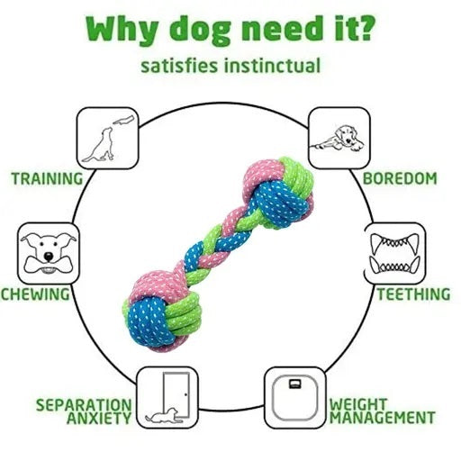 Smart Choice Dumbbell Rope Toy for Dogs Assorted Colours 25cm Pack of 1 SC1788 | Tug and Pull Chew Toy | Dental Health Support | Interactive Play for Dogs
