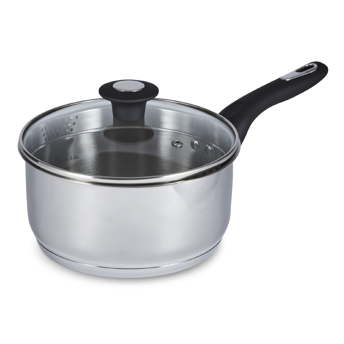 Simply Home Saucepan with Draining Lid Stainless Steel 18cm 1.9Ltr AIS10031 | Heat Resistant | Soft Touch