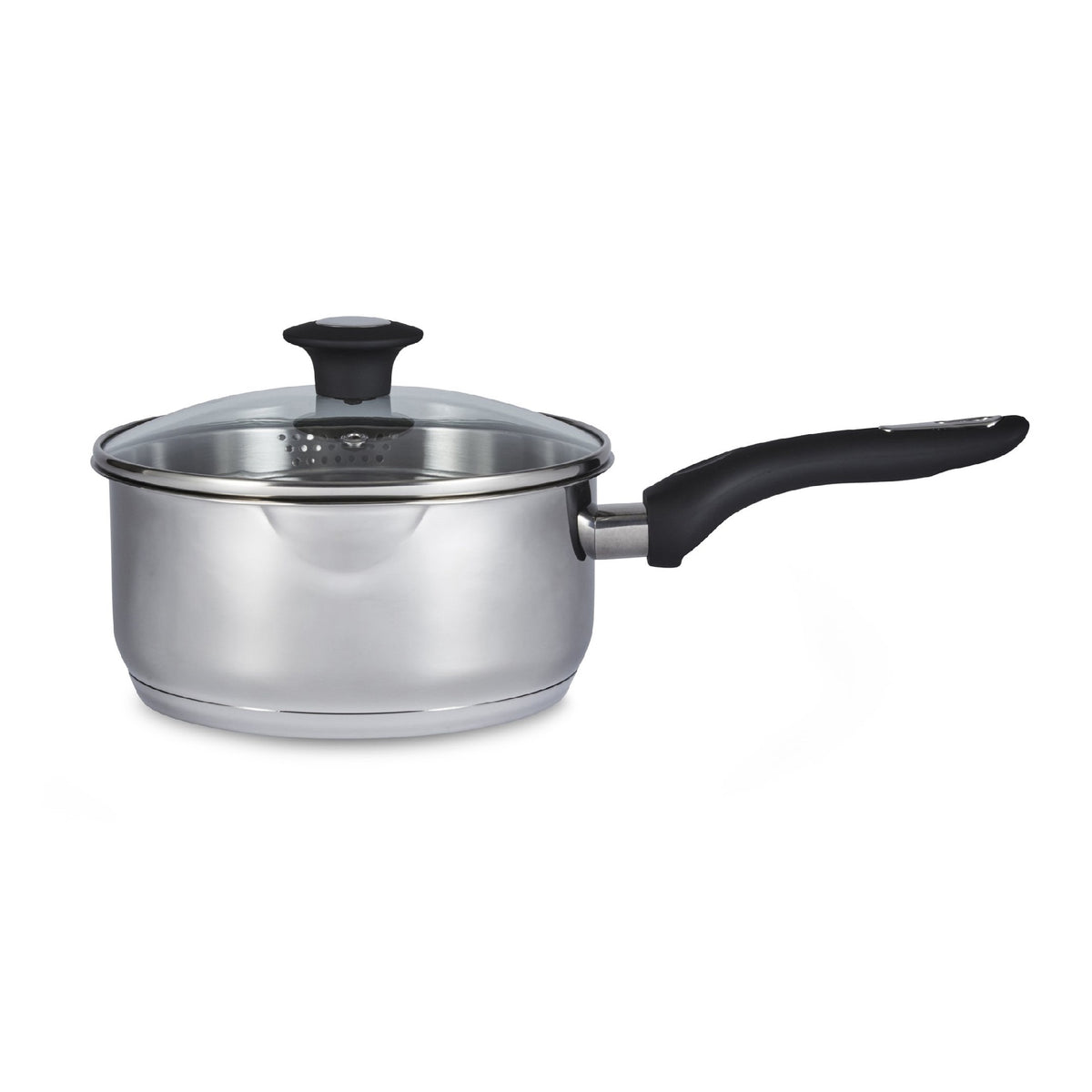 Simply Home Saucepan with Draining Lid Stainless Steel 18cm 1.9Ltr AIS10031 | Heat Resistant | Soft Touch